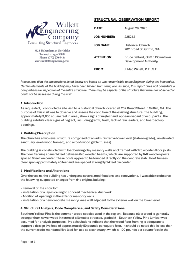 Heck Chapel Structural Observation Report first page